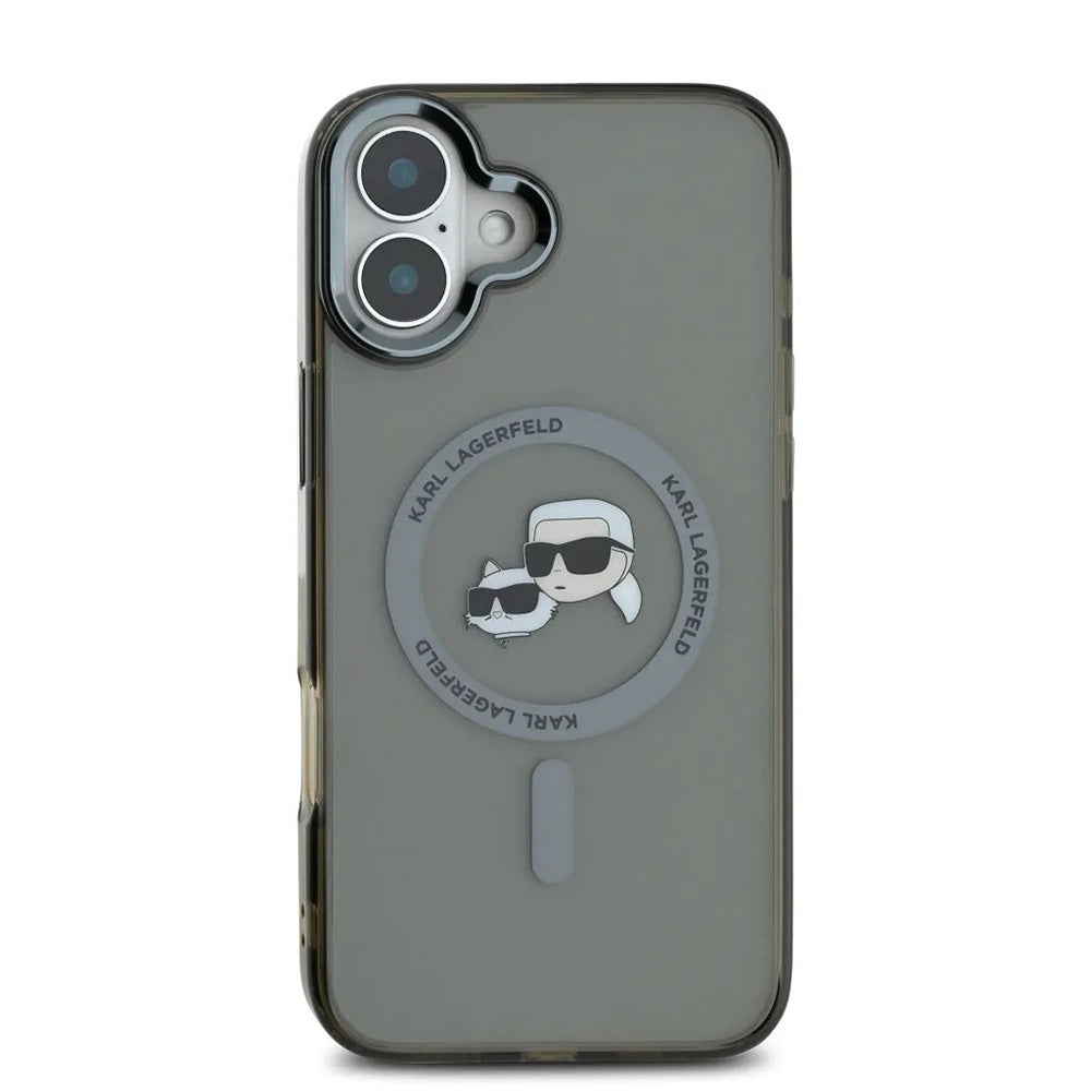 MagSafe-deksel for Apple iPhone 16, Karl Lagerfeld, IML Metal Karl & Choupette's Heads, Svart