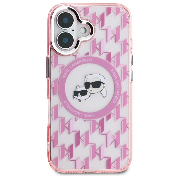 MagSafe-deksel for Apple iPhone 16, Karl Lagerfeld, IML Monogram Karl & Choupette's Heads, Rosa