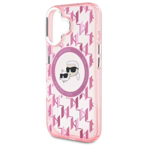 MagSafe-deksel for Apple iPhone 16, Karl Lagerfeld, IML Monogram Karl & Choupette's Heads, Rosa
