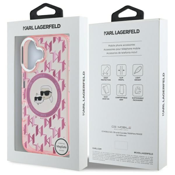 MagSafe-deksel for Apple iPhone 16, Karl Lagerfeld, IML Monogram Karl & Choupette's Heads, Rosa