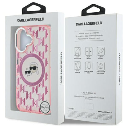 MagSafe-deksel for Apple iPhone 16, Karl Lagerfeld, IML Monogram Karl & Choupette's Heads, Rosa