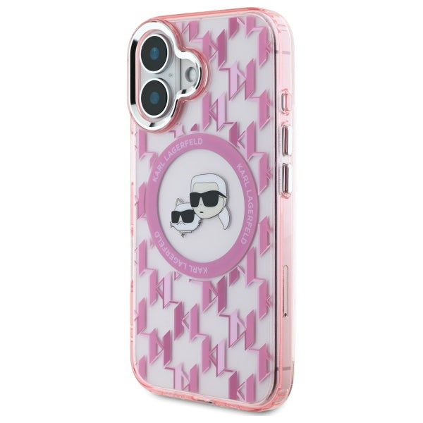 MagSafe-deksel for Apple iPhone 16, Karl Lagerfeld, IML Monogram Karl & Choupette's Heads, Rosa