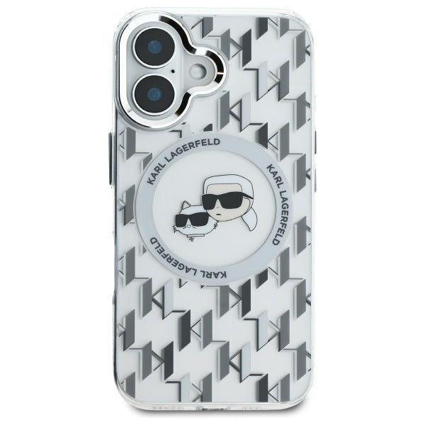 MagSafe-deksel for Apple iPhone 16, Karl Lagerfeld, IML Monogram Karl & Choupette's Heads, Gjennomsiktig