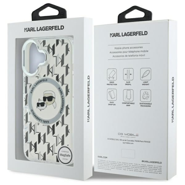 MagSafe-deksel for Apple iPhone 16, Karl Lagerfeld, IML Monogram Karl & Choupette's Heads, Gjennomsiktig