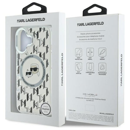 MagSafe-deksel for Apple iPhone 16, Karl Lagerfeld, IML Monogram Karl & Choupette's Heads, Gjennomsiktig