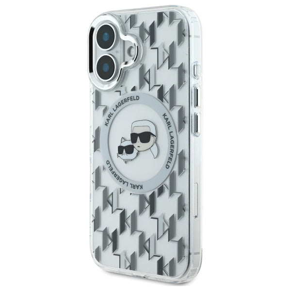 MagSafe-deksel for Apple iPhone 16, Karl Lagerfeld, IML Monogram Karl & Choupette's Heads, Gjennomsiktig