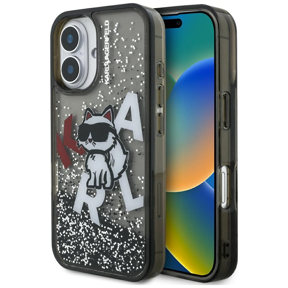 MagSafe-deksel for Apple iPhone 16, Karl Lagerfeld, Liquid Glitter Choupette Logo, Svart