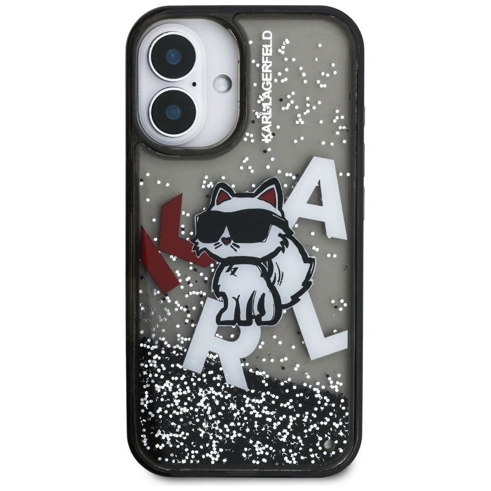 MagSafe-deksel for Apple iPhone 16, Karl Lagerfeld, Liquid Glitter Choupette Logo, Svart