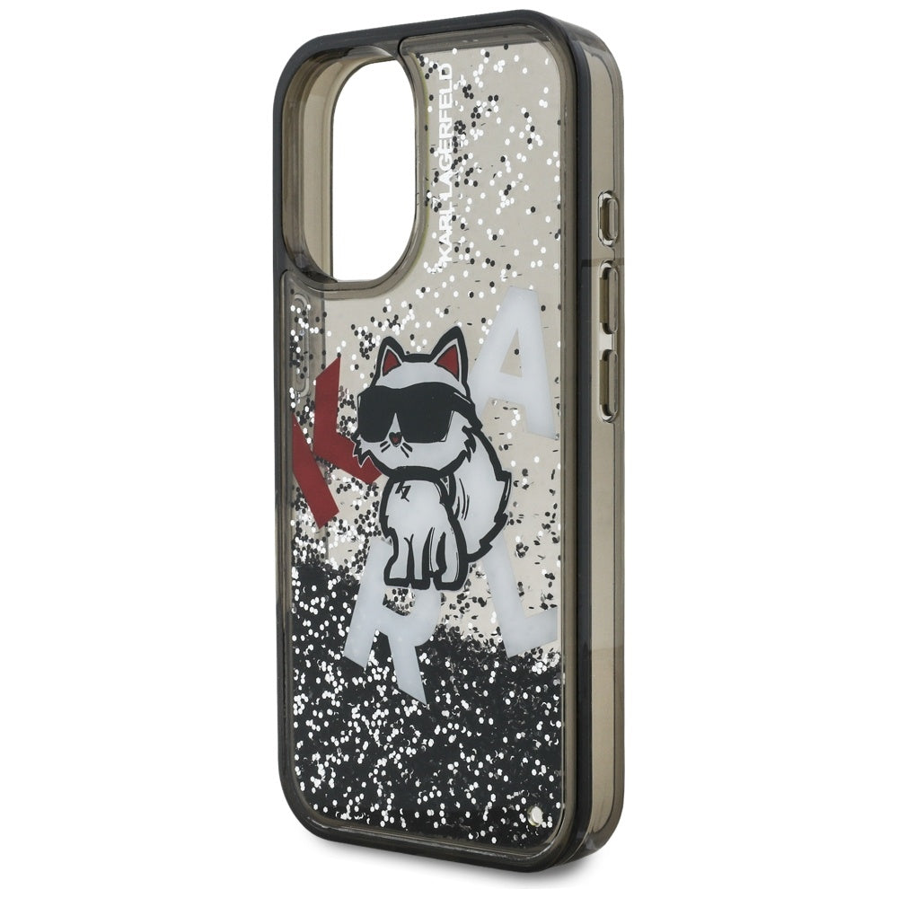 MagSafe-deksel for Apple iPhone 16, Karl Lagerfeld, Liquid Glitter Choupette Logo, Svart