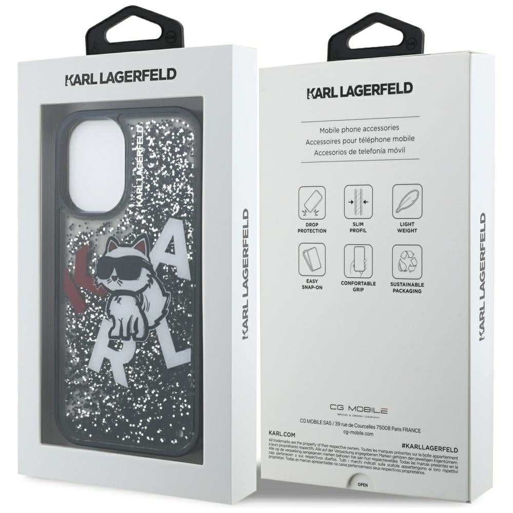 MagSafe-deksel for Apple iPhone 16, Karl Lagerfeld, Liquid Glitter Choupette Logo, Svart