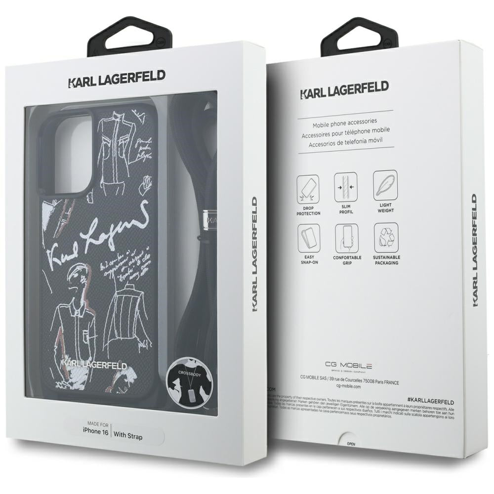 MagSafe-deksel for Apple iPhone 16, Karl Lagerfeld, Saffiano Crossbody, Svart