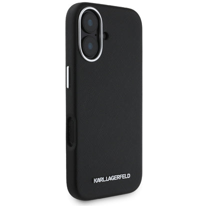 MagSafe-deksel for Apple iPhone 16, Karl Lagerfeld, Saffiano Full Wrapped Elongated Metal Logo, Svart