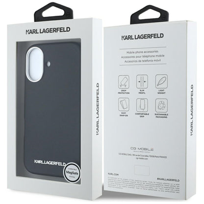 MagSafe-deksel for Apple iPhone 16, Karl Lagerfeld, Saffiano Full Wrapped Elongated Metal Logo, Svart