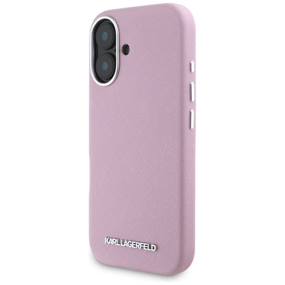 MagSafe-deksel for Apple iPhone 16, Karl Lagerfeld, Saffiano Full Wrapped Elongated Metal Logo, Rosa