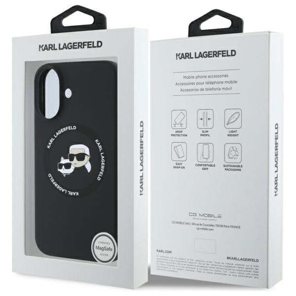 MagSafe-deksel for Apple iPhone 16, Karl Lagerfeld, Silikon Karl & Choupette's Heads, Svart