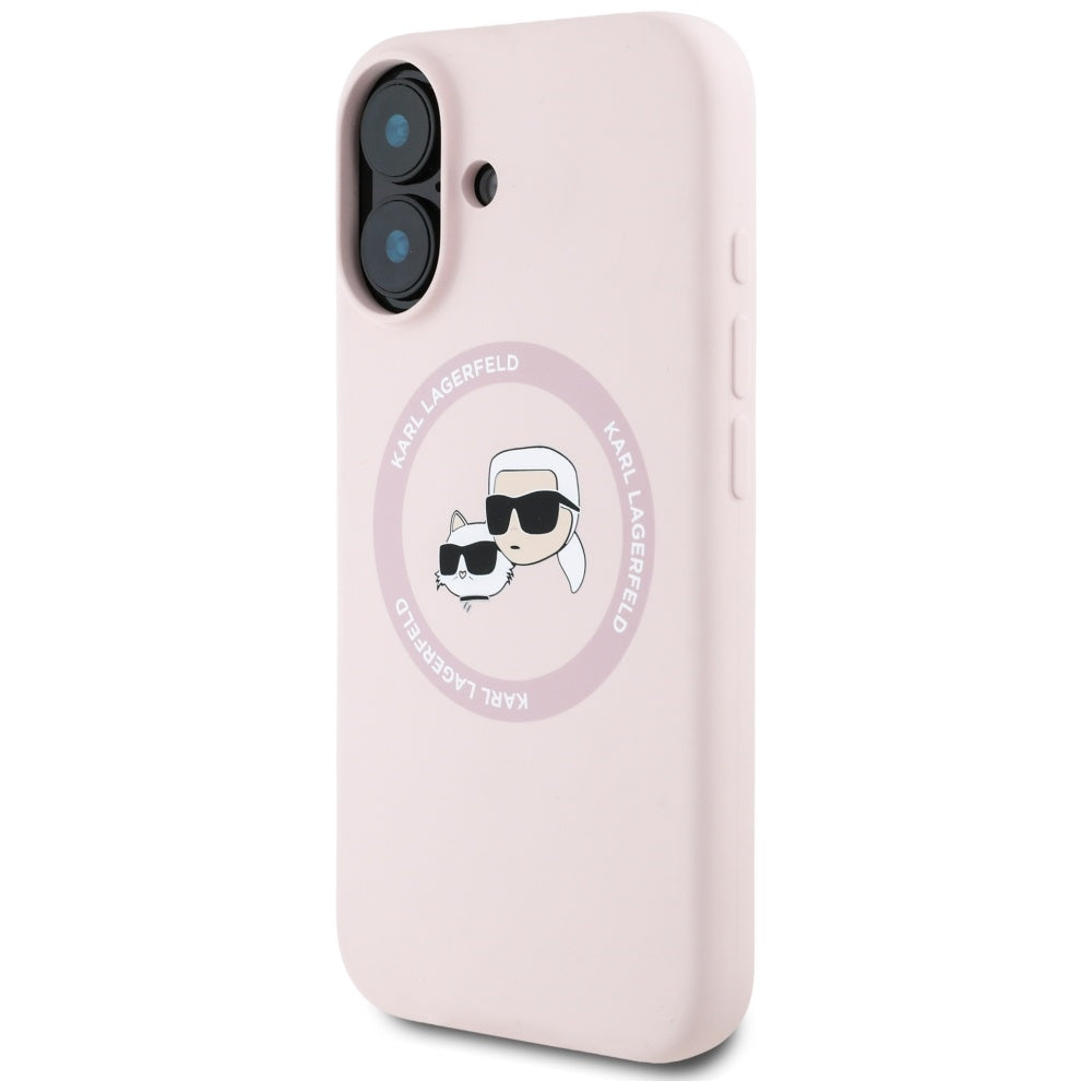 MagSafe-deksel for Apple iPhone 16, Karl Lagerfeld, Silikon Karl & Choupette's Heads, Rosa