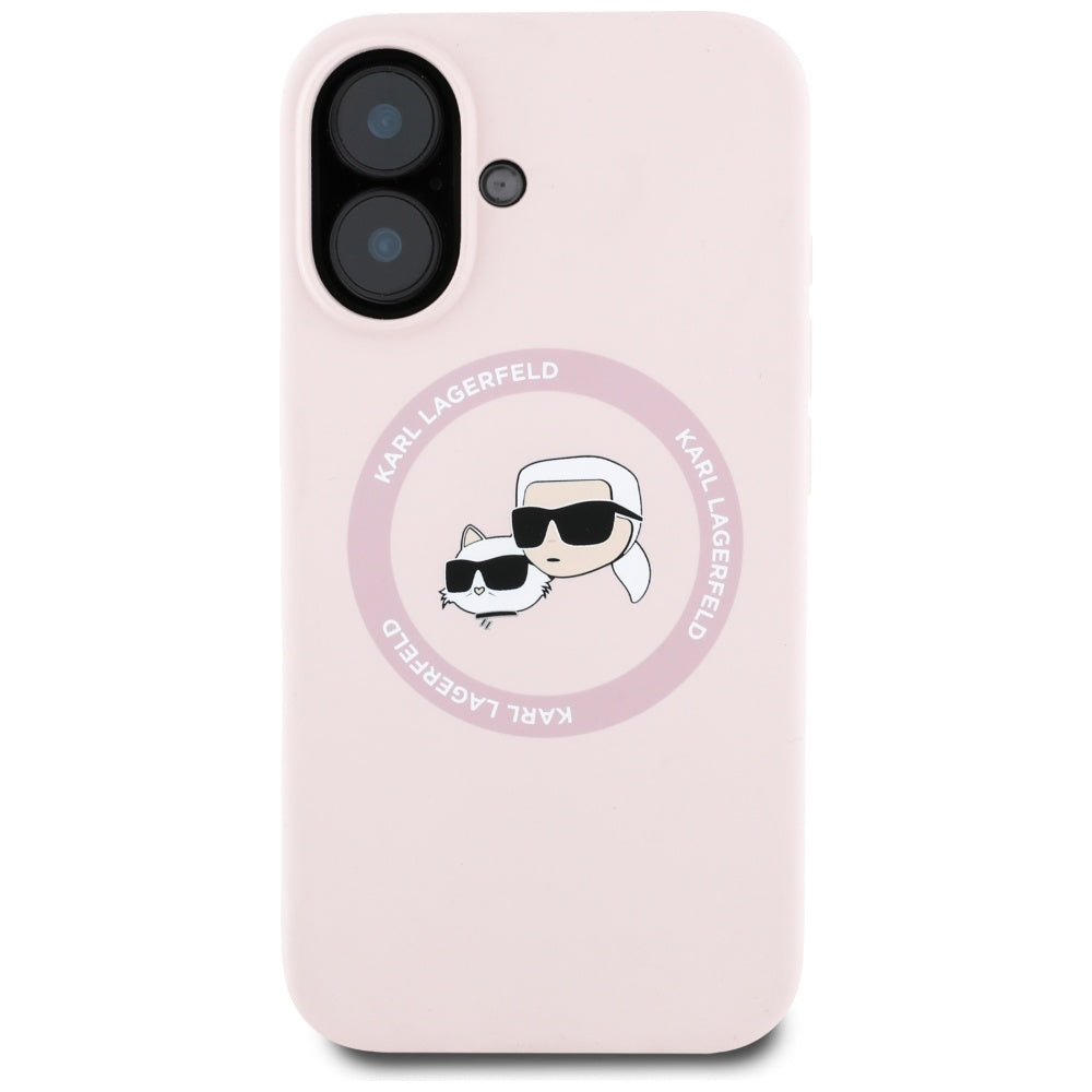 MagSafe-deksel for Apple iPhone 16, Karl Lagerfeld, Silikon Karl & Choupette's Heads, Rosa