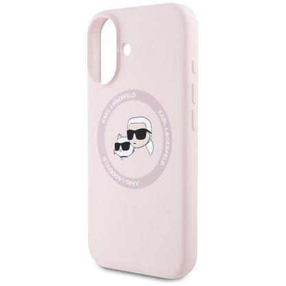 MagSafe-deksel for Apple iPhone 16, Karl Lagerfeld, Silikon Karl & Choupette's Heads, Rosa