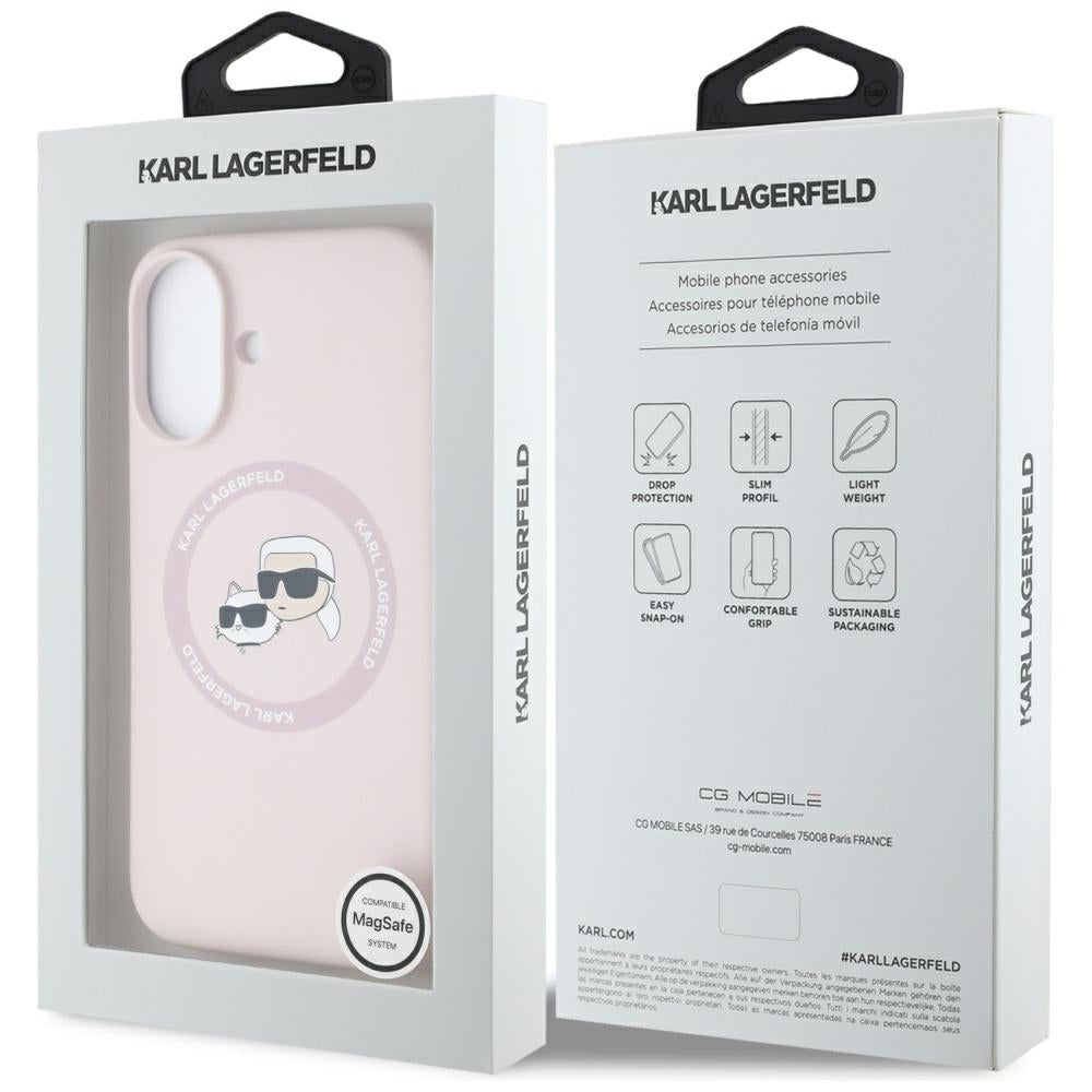 MagSafe-deksel for Apple iPhone 16, Karl Lagerfeld, Silikon Karl & Choupette's Heads, Rosa