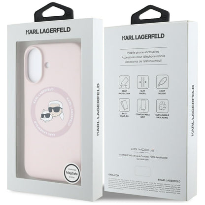 MagSafe-deksel for Apple iPhone 16, Karl Lagerfeld, Silikon Karl & Choupette's Heads, Rosa