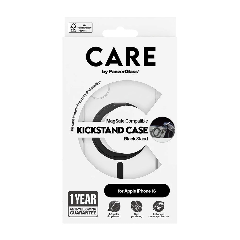 MagSafe-deksel for Apple iPhone 16, PanzerGlass, Care Feature Kickstand, Gjennomsiktig Svart