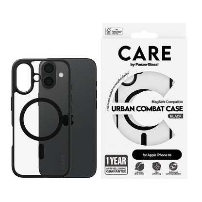 MagSafe-deksel for Apple iPhone 16, PanzerGlass, Care Urban Combat, Svart Gjennomsiktig