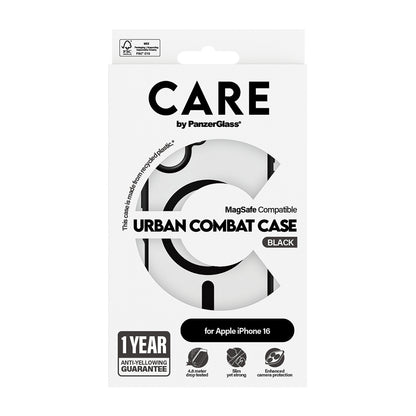 MagSafe-deksel for Apple iPhone 16, PanzerGlass, Care Urban Combat, Svart Gjennomsiktig