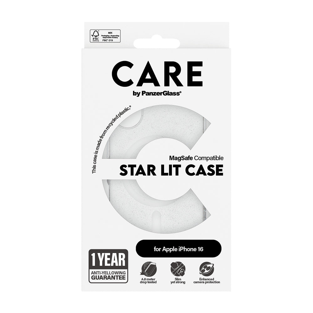 MagSafe-deksel for Apple iPhone 16, PanzerGlass, Care Urban Combat Star Lit, Transparent Hvit
