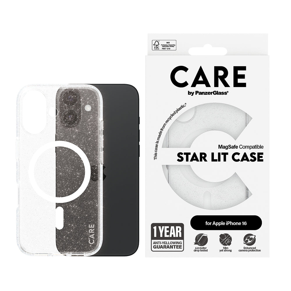 MagSafe-deksel for Apple iPhone 16, PanzerGlass, Care Urban Combat Star Lit, Transparent Hvit
