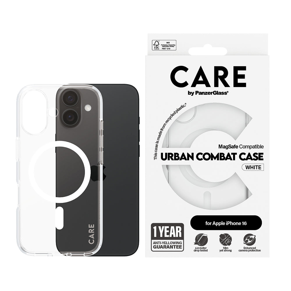 MagSafe-deksel for Apple iPhone 16, PanzerGlass, Care Urban Combat, Transparent Hvit