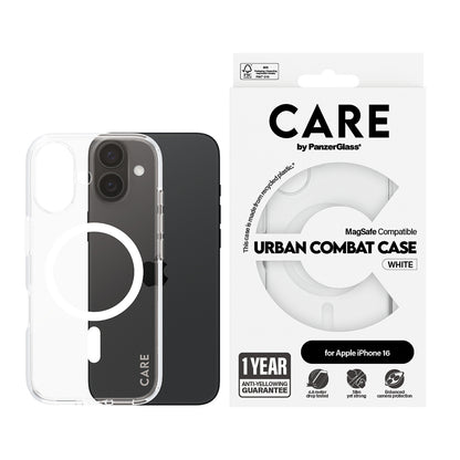 MagSafe-deksel for Apple iPhone 16, PanzerGlass, Care Urban Combat, Transparent Hvit