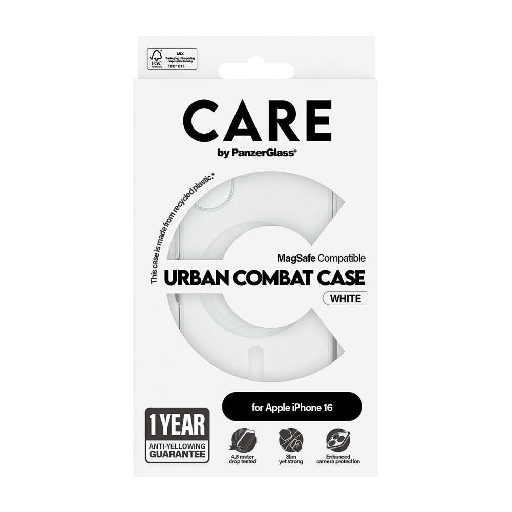 MagSafe-deksel for Apple iPhone 16, PanzerGlass, Care Urban Combat, Transparent Hvit