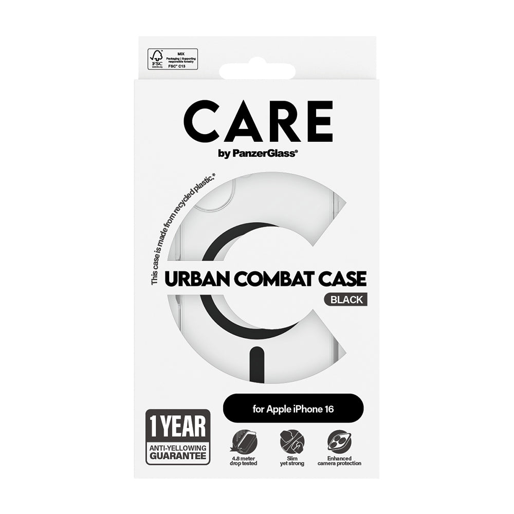 MagSafe-deksel for Apple iPhone 16, PanzerGlass, Care Urban Combat, Svart Transparent