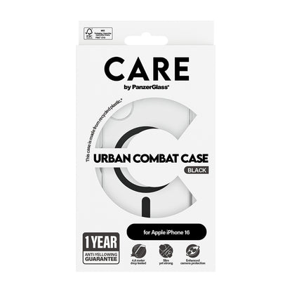 MagSafe-deksel for Apple iPhone 16, PanzerGlass, Care Urban Combat, Svart Transparent