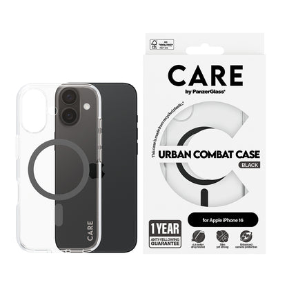 MagSafe-deksel for Apple iPhone 16, PanzerGlass, Care Urban Combat, Svart Transparent