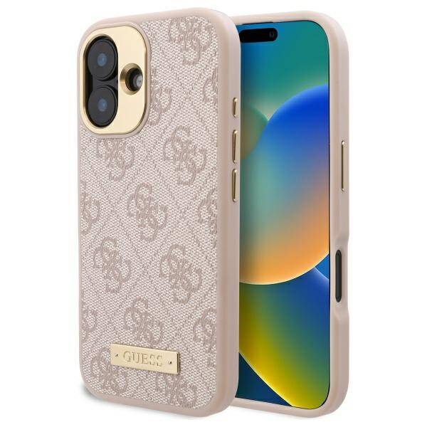 MagSafe-deksel for Apple iPhone 16 Plus, Guess, 4G Logo Plate, Rosa