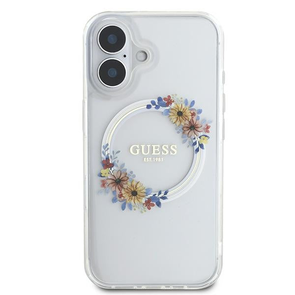 MagSafe-deksel for Apple iPhone 16 Plus, Guess, IML Flowers Wreath, Gjennomsiktig