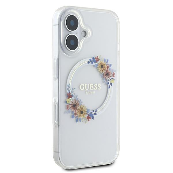 MagSafe-deksel for Apple iPhone 16 Plus, Guess, IML Flowers Wreath, Gjennomsiktig