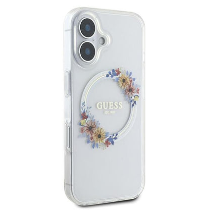 MagSafe-deksel for Apple iPhone 16 Plus, Guess, IML Flowers Wreath, Gjennomsiktig
