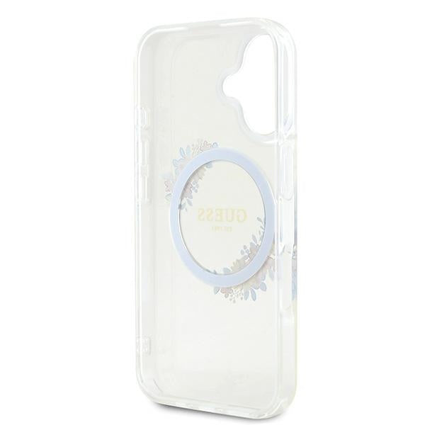 MagSafe-deksel for Apple iPhone 16 Plus, Guess, IML Flowers Wreath, Gjennomsiktig