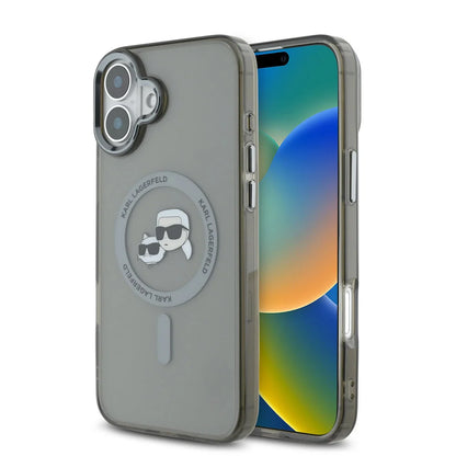 MagSafe deksel for Apple iPhone 16 Plus, Karl Lagerfeld, IML Metal Karl & Choupette's Heads, Svart