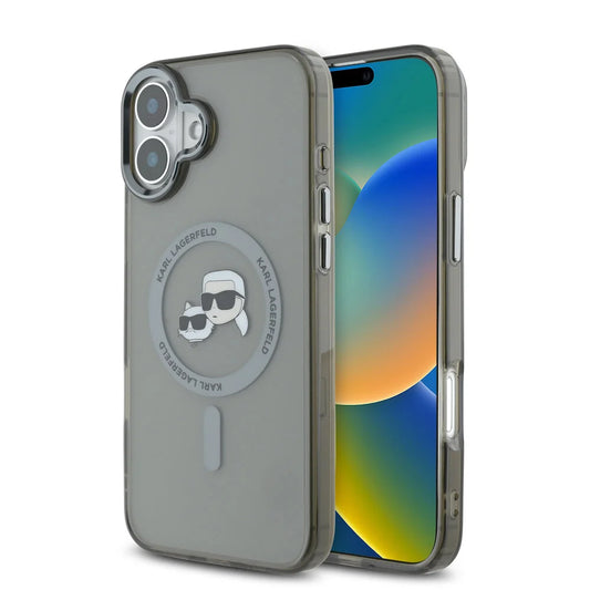 MagSafe deksel for Apple iPhone 16 Plus, Karl Lagerfeld, IML Metal Karl & Choupette's Heads, Svart