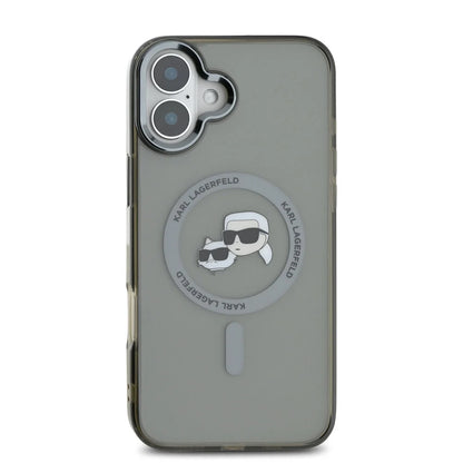 MagSafe deksel for Apple iPhone 16 Plus, Karl Lagerfeld, IML Metal Karl & Choupette's Heads, Svart