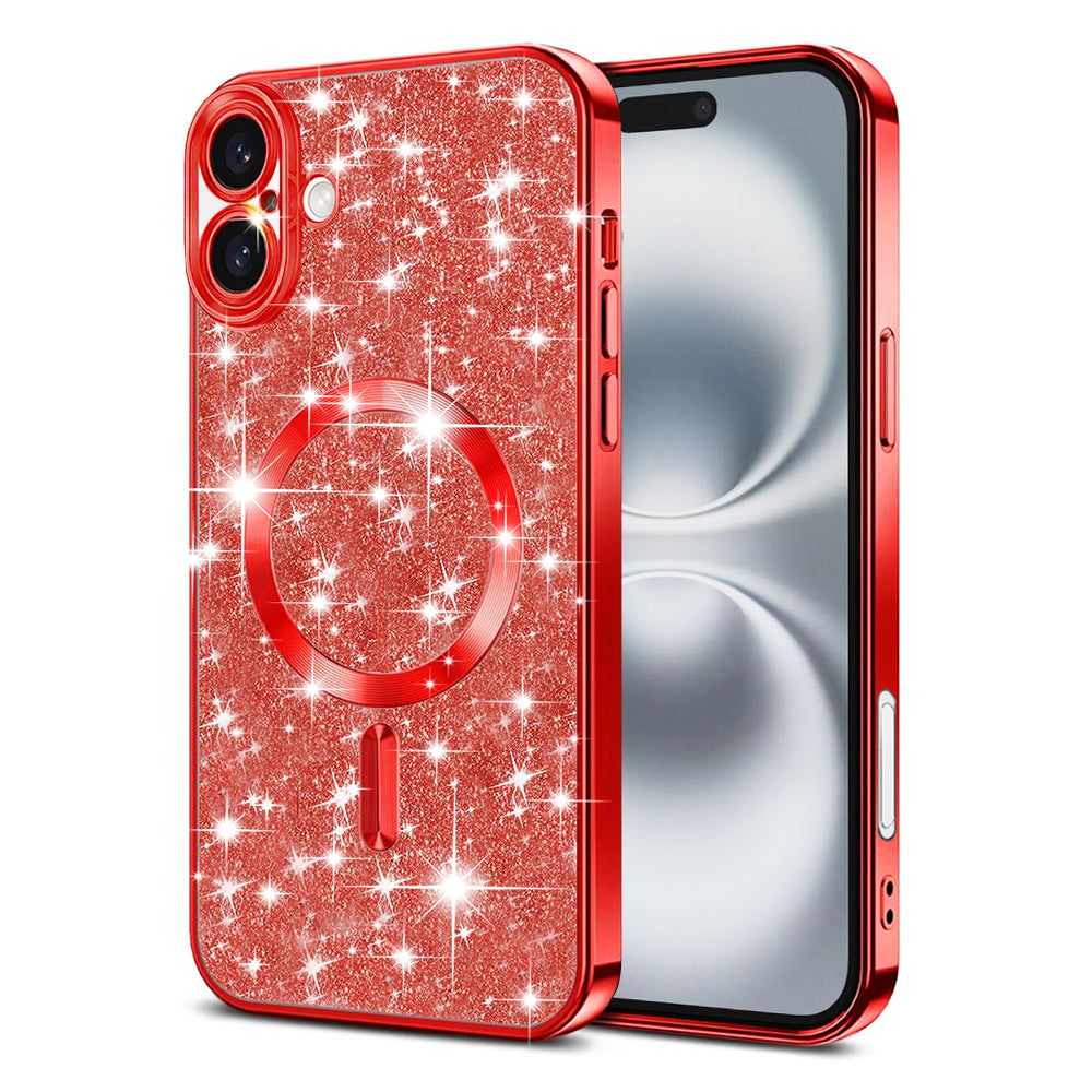MagSafe-deksel for Apple iPhone 16 Plus, Techsuit, Luxury Glitter, Rød