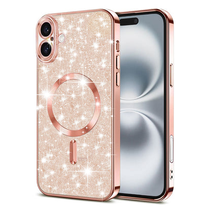 MagSafe-deksel for Apple iPhone 16 Plus, Techsuit, Luxury Glitter, Rosa Gull