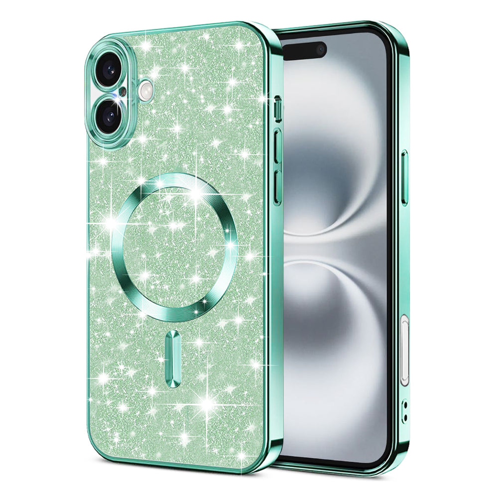 MagSafe-deksel for Apple iPhone 16 Plus, Techsuit, Luxury Glitter, Lys grønn