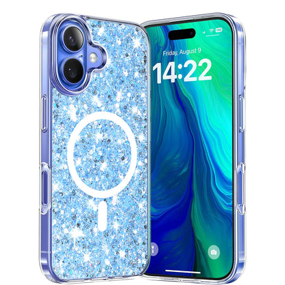 MagSafe-deksel for Apple iPhone 16 Plus, Techsuit, Glitrende Glitter, Blå