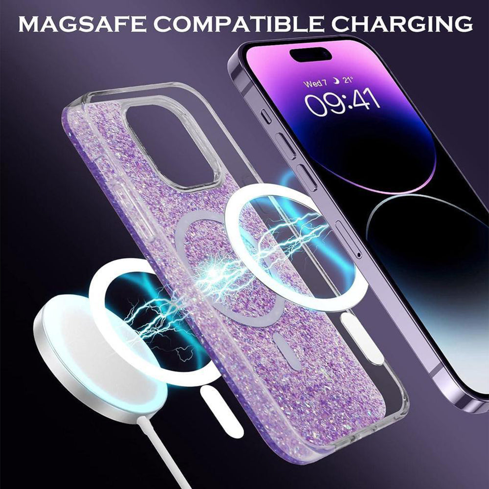 MagSafe-deksel for Apple iPhone 16 Plus, Techsuit, Glitrende Glitter, Blå