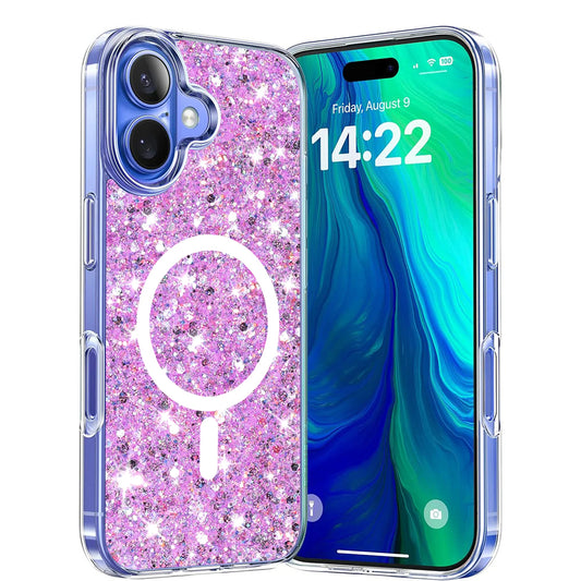 MagSafe-deksel for Apple iPhone 16 Plus, Techsuit, Glitrende Glitter, Magenta