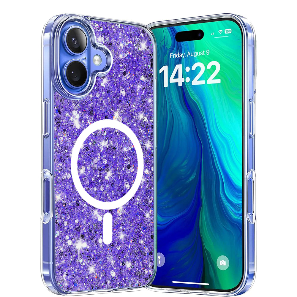 MagSafe-deksel for Apple iPhone 16 Plus, Techsuit, Glitrende Glitter, Lilla